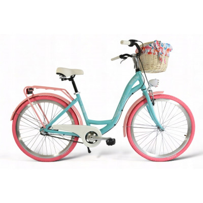 Dámsky retro bicykel 26" Lavida Mahbike 3-prevodový hliníkový  rám 18" modrý ružové kolesá